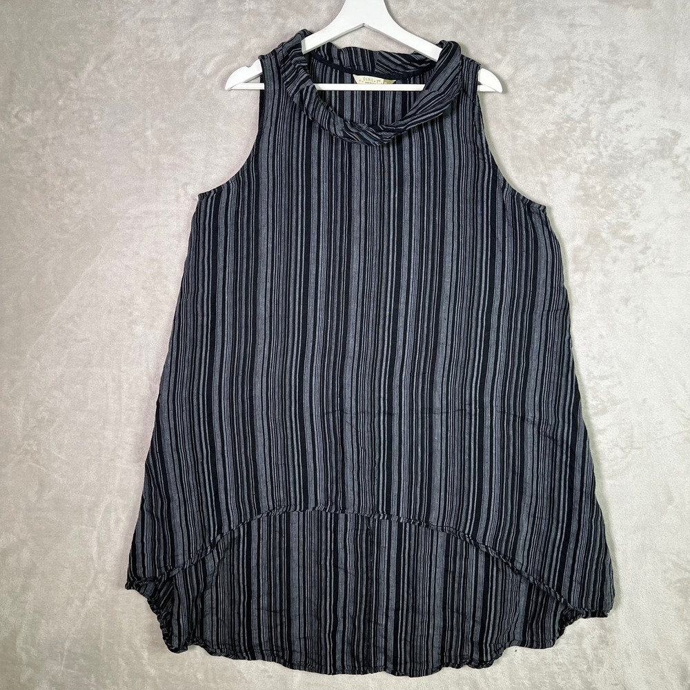 Chalet Et Ceci XL 100% Linen Hi Low Cowl Neck Stripe Lagenlook Art To Wear Tunic